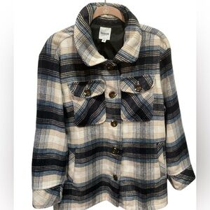 Kensie Plaid Oversized Button Down Jacket Blue Outdoors Women’s Size Small